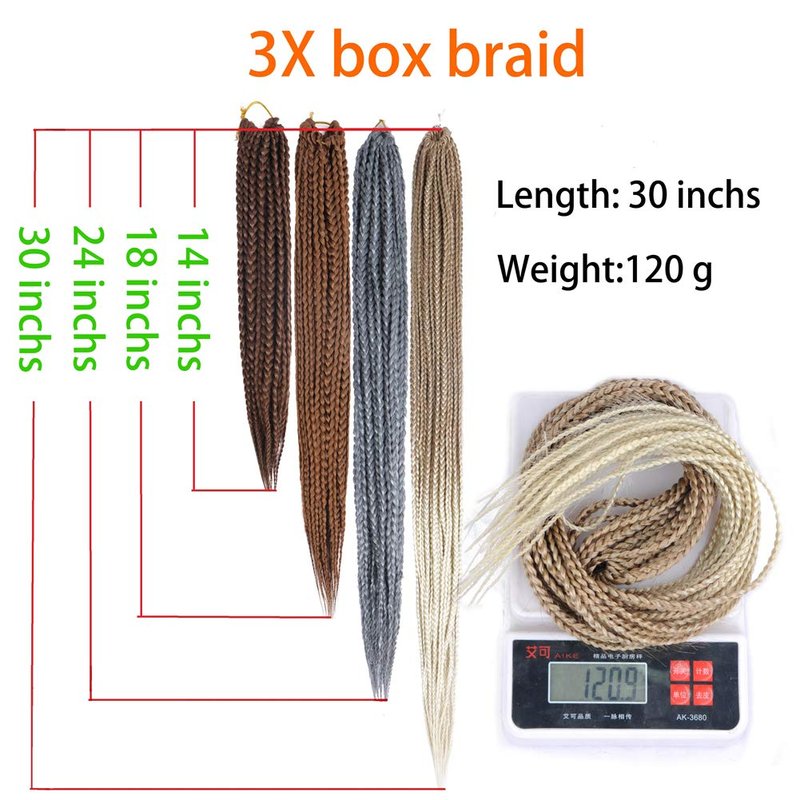 Mayloss 6 Packs/Lot (14/18/24/30) inch 1cm 20 Strands/Pack Thin 3X Box Braid Crochet Hair Extensionin Diameter 3X Synthetic Braid Hair Extensions Crochet Braids Hair Color(30Inch T1B/27)