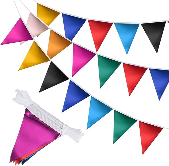 PATIKIL Pennant Banner Flags 33 Ft, 36 Pcs Colorful Triangle Banners Party Banner Bunting Garland String for Graduation Birthday Wedding Anniversary Outdoor Decoration, Multicolor