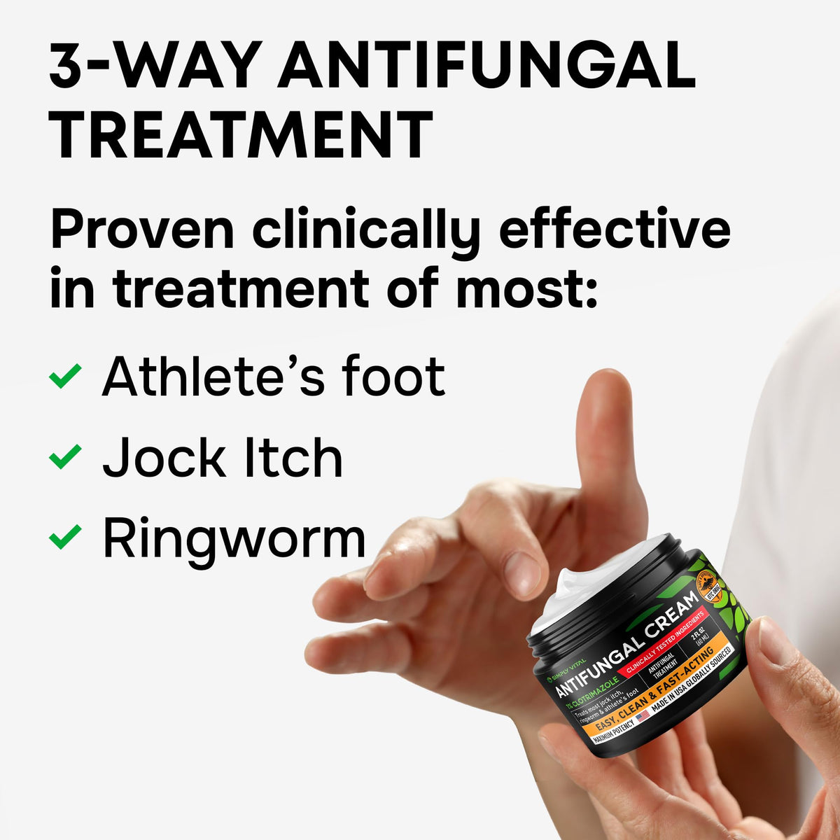 SimplyVital 1% Clotrimazole Antifungal Cream - Treats Most Athlete's Foot, Jock Itch, Ringworm - Athletes Foot Treatment Anti Fungal Cream for Skin, Ring Worm Medication for Humans, 2oz