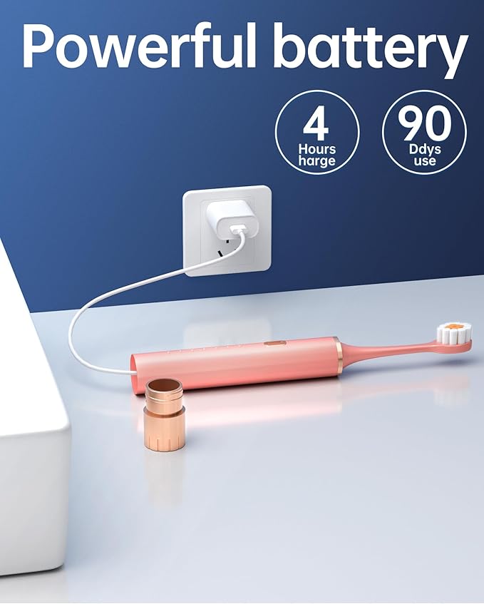 Blue & Pink Electric Toothbrush for Adults, USB Rechargeable Sonic Toothbrush with 12 Brush Heads, Smart Timer, 6 Modes, 2-Hour Fast Charge Last 30 Days