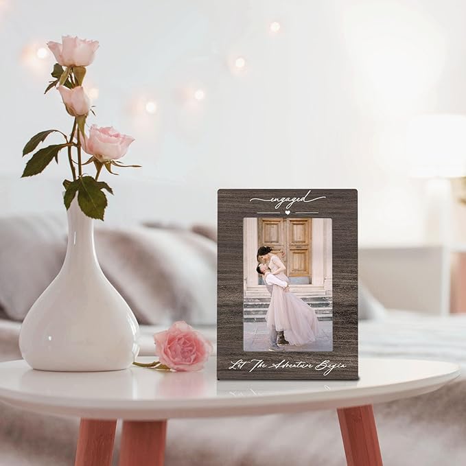 Engagement 4x6 Picture Frame, Newly Engaged Photo Frame, Just Married Gifts for Couples Newlyweds Him Her, Valentine Engagement Couple Picture Photo Frames for Desk Decor