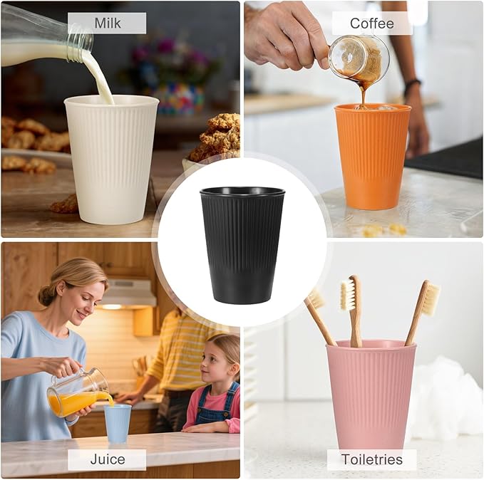 uxcell 4 Pcs Simple Toothbrush Cup, 3.3 x 3.3 x 4.2 Dishwasher Safe Bathroom Tumbler Reusable Plastic Cup Set for Storing Toothpaste Combs, Black
