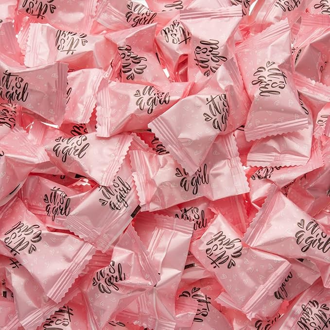 Candy Envy - It's A Girl Buttermints - 13 oz. Bag - 100 Individually Wrapped Candy Mints - Baby Shower Party Favors