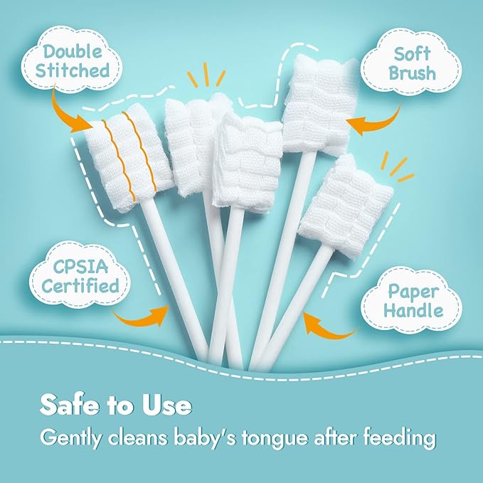 Papablic Baby Tongue Cleaner, Baby Oral Cleaner, Disposable Infant Mouth Cleaner Newborn, Upgrade Gum Cleaner with Paper Handle or Infants Ages 0-2 Years, 40 Pack