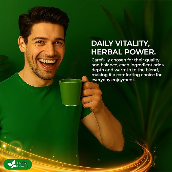 FreshDrinkUS, 24 Packs of Premium Herbal Kidney Support Tea – Ginseng Six Treasure Blend, 9 Powerful Ingredients, 10g/Bag – Men's Wellness Tea with Ginseng and Five Treasure Aid Root.