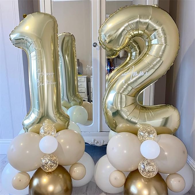 Champagne Gold Number 50 Balloons (3pcs), 40 Inch Unisex Birthday Decorations, Anniversary Party Supplies, Reusable Self Sealing