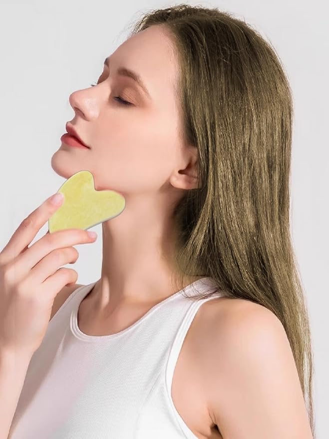 Natural Jade Roller & Gua Sha Set, Self Care Colorful Gift for Face Eye Neck Massager for Women Men, Jade Gua Sha Tool for Face for Skin Care, Improves Skin Tone-Beauty & Skincare (Yellow)