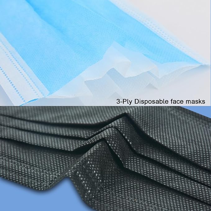 Disposable Face Masks, 3-Ply Breathable Dust Protection for Daily Use, Comfortable Elastic Earloops, Blue, 100-Pack