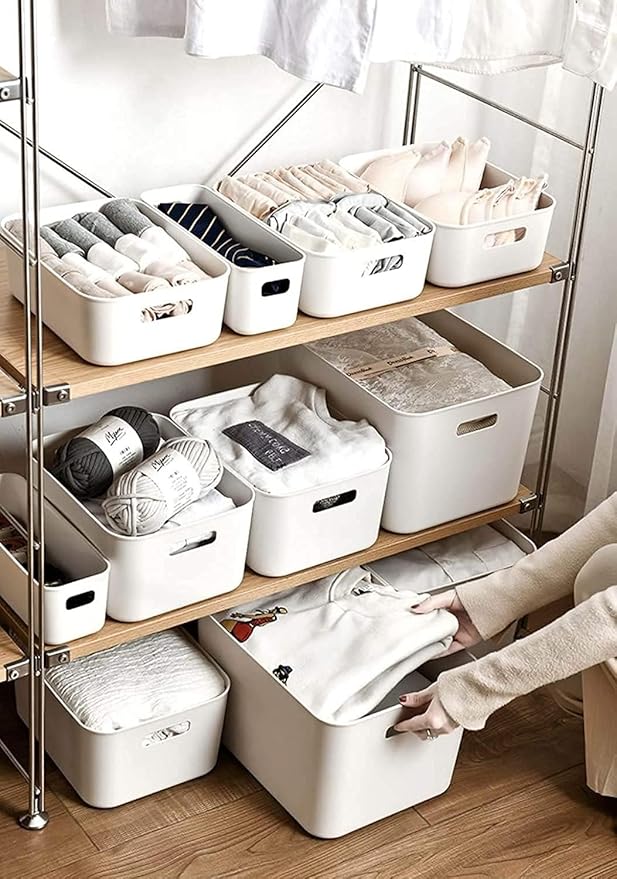 Amyup Plastic Storage Bins,Versatile Kitchen Pantry Organization and Storage,for Plastic Storage Container Under Bed,Under Sink Bathroom Organizer (1 Pack Medium, White)