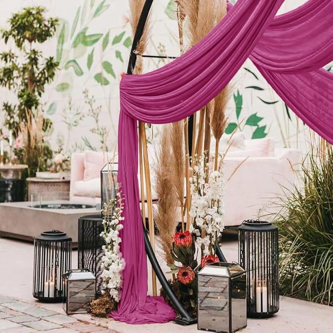 Wedding Arch Draping Fabric 30'' x 18FT Sheer Chiffon Arch Drape Backdrop 1 Panel Fuschia Drape for Baby Shower Photo Booth Church Decor Birthday Party Outdoor Decor