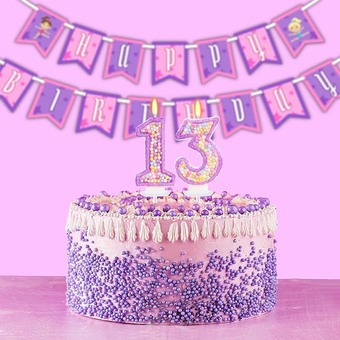 Purple Birthday Candles - Number 13 Candle, Colorful Macaron Candles, 13 Birthday Decorations for Girls, Purple Cake Decorations, Theme Party Supplies