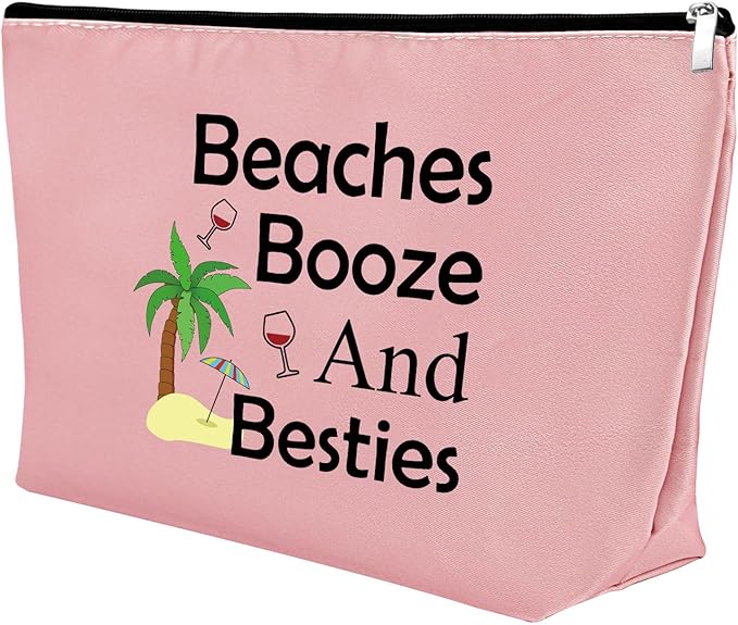 Beach Gifts for Women Friends Makeup Bag Beach Lover Gifts Funny Vacation Gift Seaside Themed Cosmetic Bag for Women Birthday Christmas Graduation present for Besties sister Travel Pouch（Pink）