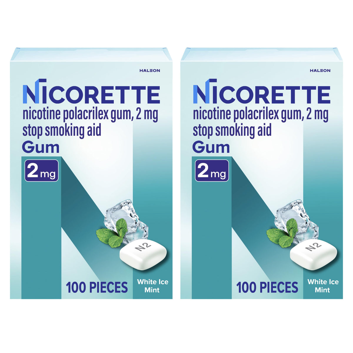 Nicorette Nicotine Gum Stop Smoking Aid, 2 mg, White Ice Mint Flavor - 200 Count