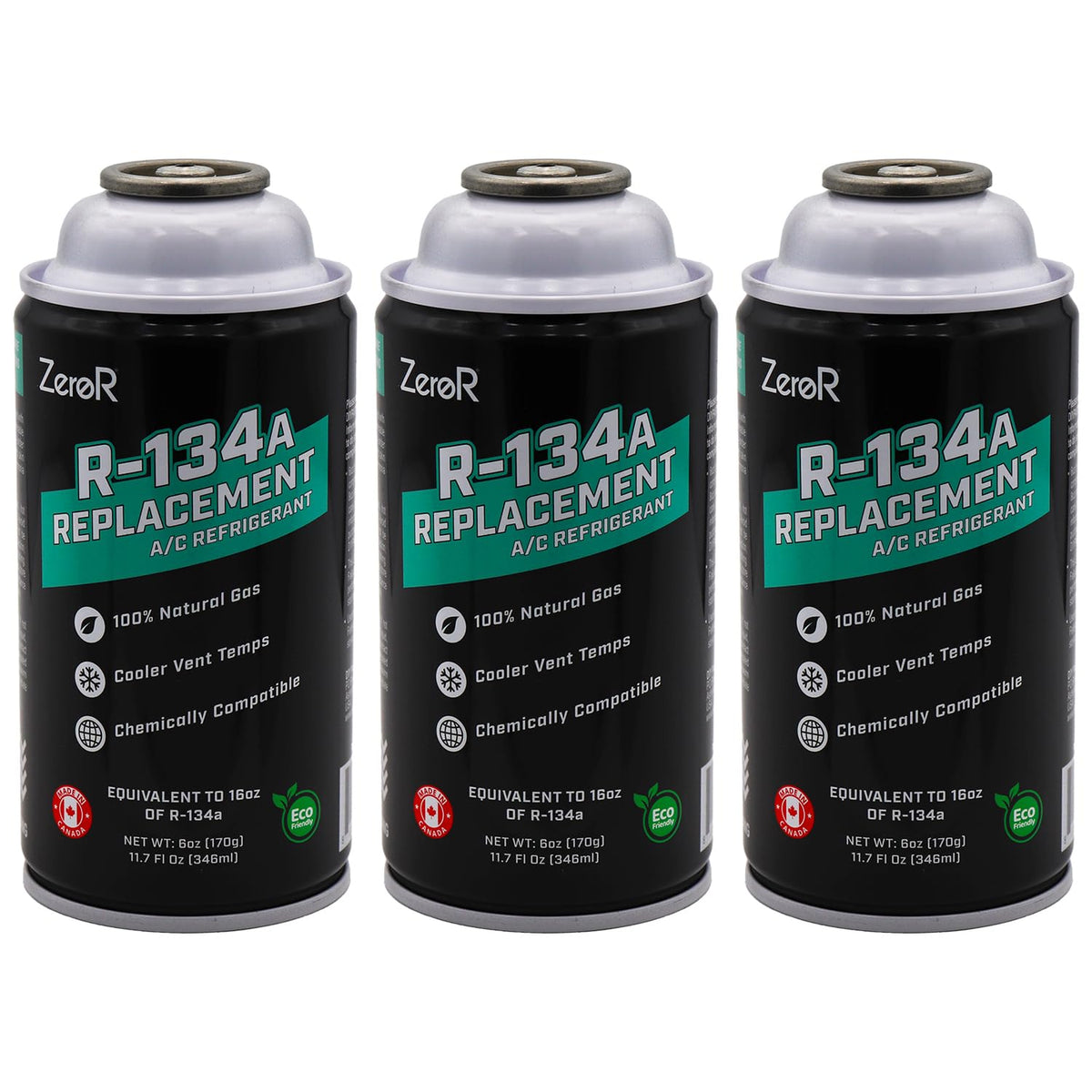 ZeroR AC Refrigerant R134a Replacement - Eco-Friendly, 100% Natural Hydrocarbon Gas - Compatible and Easy to Install with R134a