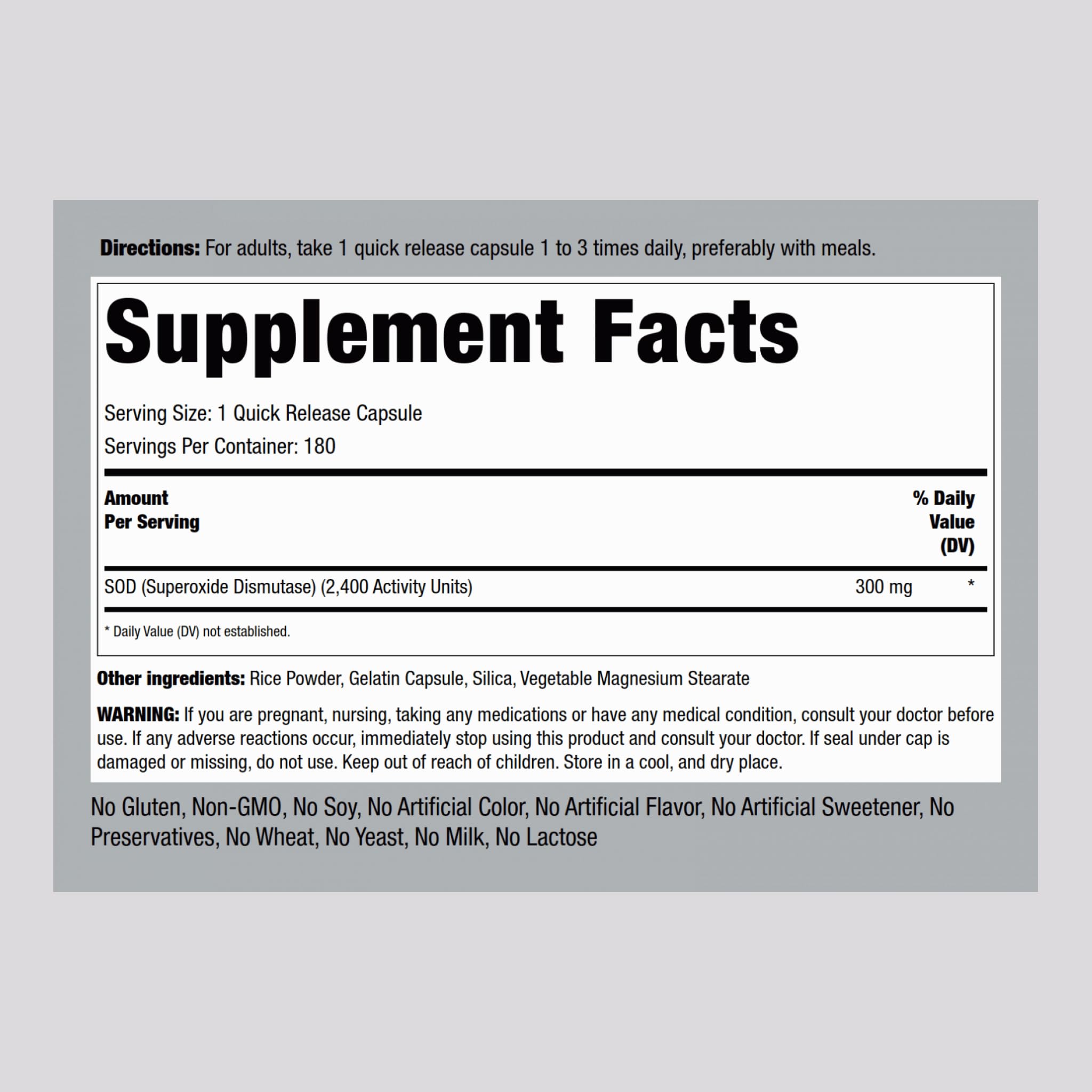 Piping Rock Superoxide Dismutase Supplement | 300 mg | 180 Capsules