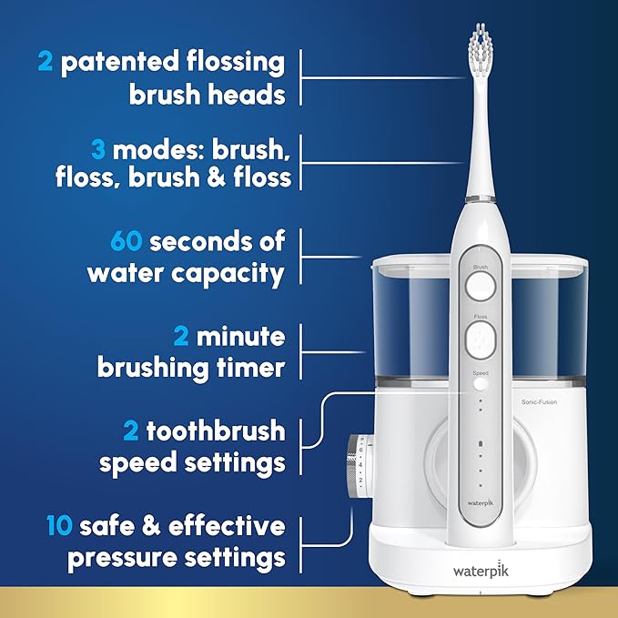 Waterpik Sonic-Fusion 2.0 Professional Flossing Electric Toothbrush with Water Flosser Combo In One, White SF-04, Packaging May Vary