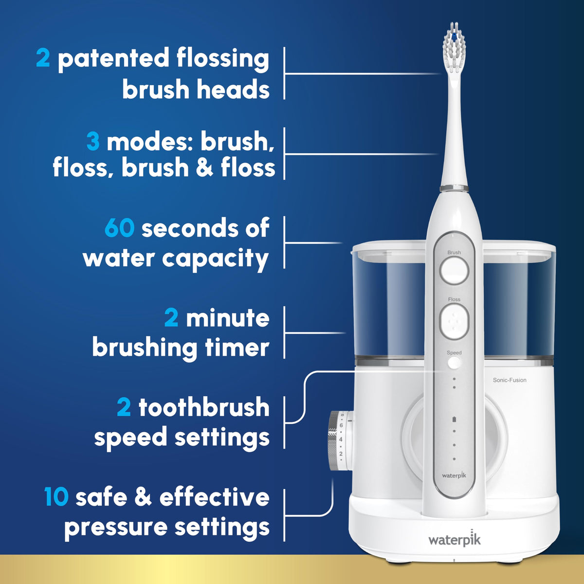 Waterpik Sonic-Fusion 2.0 Professional Flossing Electric Toothbrush with Water Flosser Combo Two In One, For Daily Gum Care and Cleaning Teeth, Braces, Implants, White SF-04CD010-1, Packaging May Vary