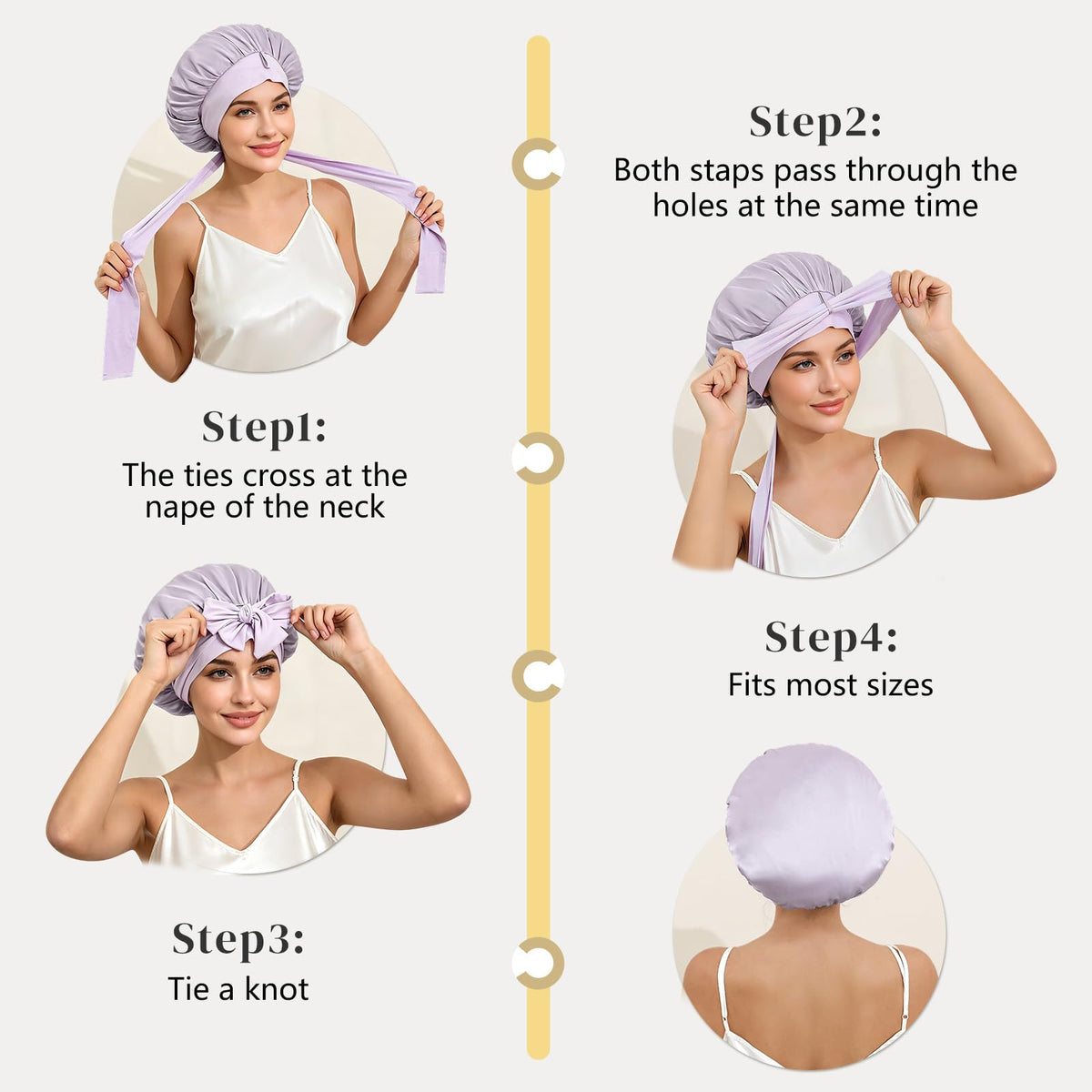 ZIMASILK 100% Mulberry Silk Bonnet for Sleeping Women Long Hair Double Layer Silk Hair Wrap with Tie Band Stay On Head (1Pc, Purple)