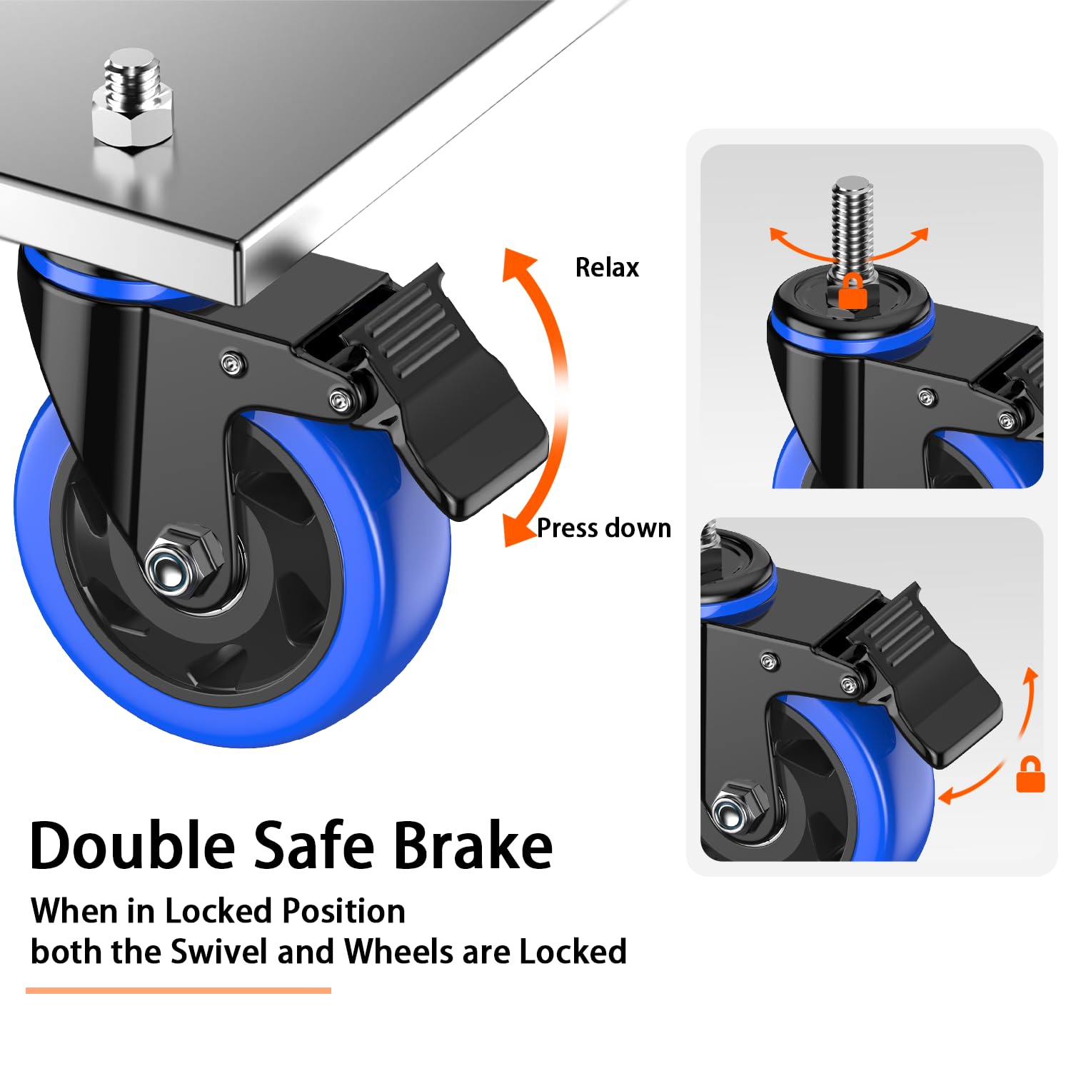 4 Inch Caster Wheels Heavy Duty Stem Caster 2000Lbs, Threaded Stem Casters 3/8"-16 x 1(Stem Diameter 3/8", Stem Length 1"), Swviel Locking Caster Set of 4, Industrial Castor Wheels for Cart,Furniture