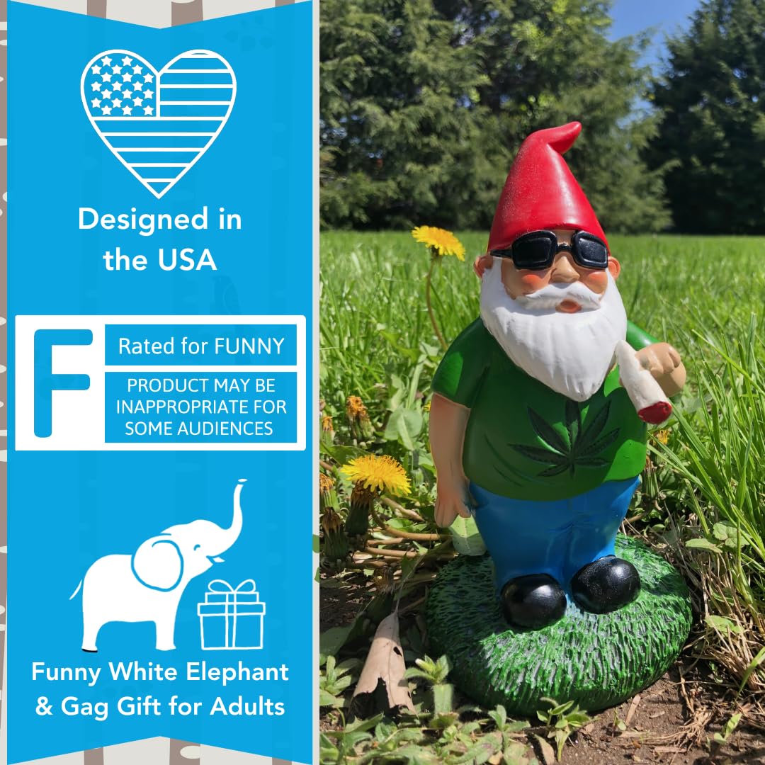Gnometastic Hippie Smoking Gnome, 8.5in, Funny Garden Gnomes Statue Outdoor Decoration for Yard Lawn Ornament Weed Decor, Inappropriate Gifts & Stocking Stuffers for Men, Women, Adults