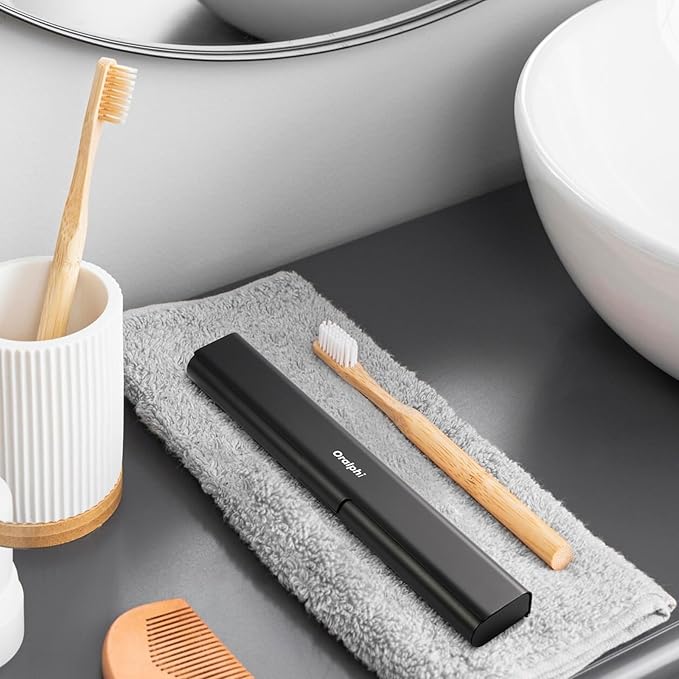 Aluminum Toothbrush Travel Case, Portable Travel Toothbrush Holder, Durable Manual Toothbrush Box Container for Traveling, Bathroom, Camping, Business Trip-Black