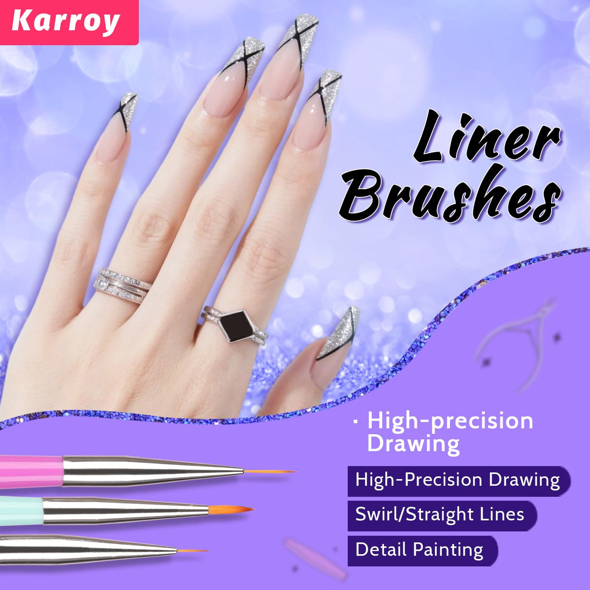 Karroy 100pcs Sponges with Grabber and Nail Art Brushes, Nail Tools Set for Ombre Gradient Nail Gel Painting Gel Kit Multifunctional Nail Brushes for Nail Design (Brushes Grabber Sponges)