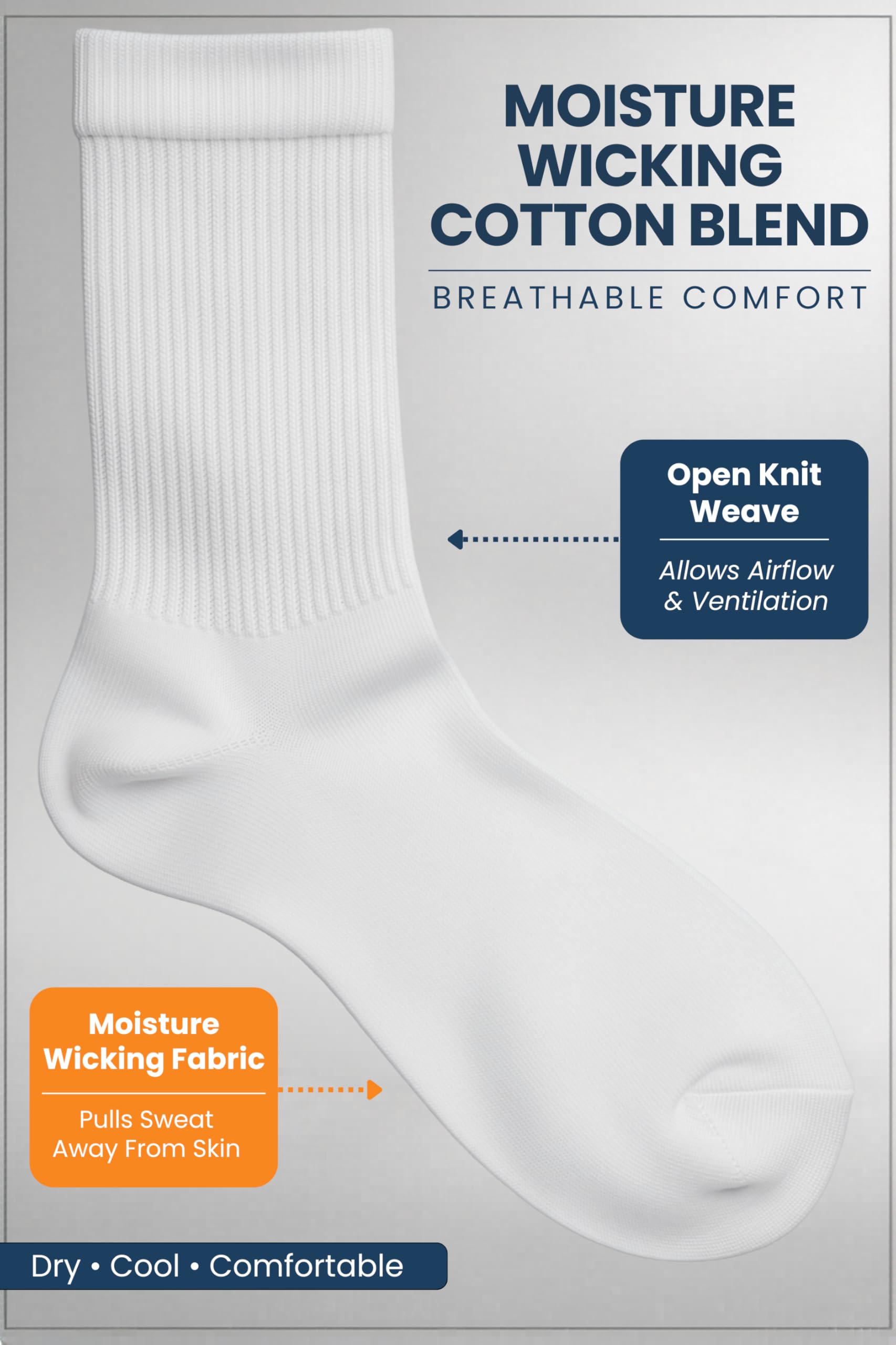 Special Essentials Diabetic Socks for Men & Women – 12 Pairs of Non-Binding Extra Wide Top Cotton Neuropathy Socks – Crew Length, White, 9-11