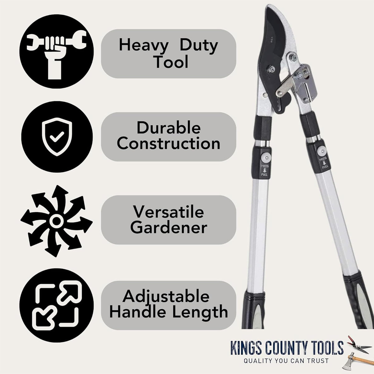 Kings County Tools Tree Trimmer Loppers with 26" - 40" Long Handles