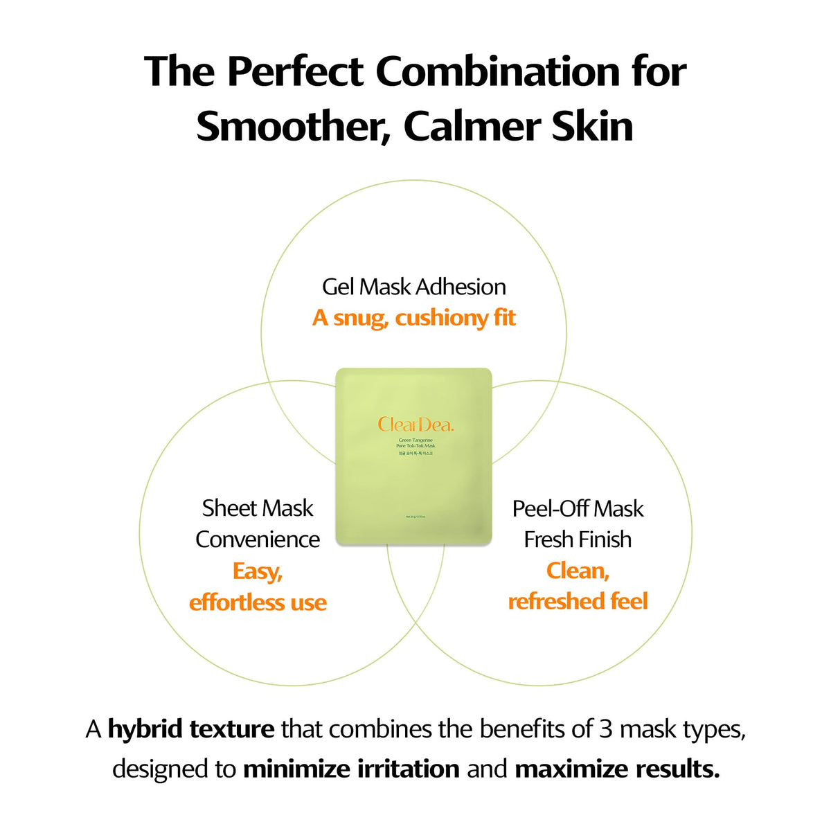 ClearDea Green Tangerine Pore Tok-Tok Sheet Mask (3-in-1 Bio-Cellulose Gel) (Eosidin Care) – Pore Care, Sebum Control, Collagen Peel Off Facial Skincare for Deep Cleansing & Smooth Skin, 4 Sheets