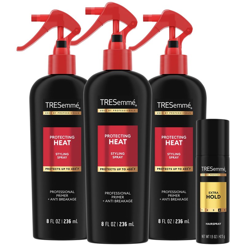TRESemmé Protecting Heat Spray with Keratin, 3-Pack + Extra Hold Hairspray for Thermal Protection & Frizz Control
