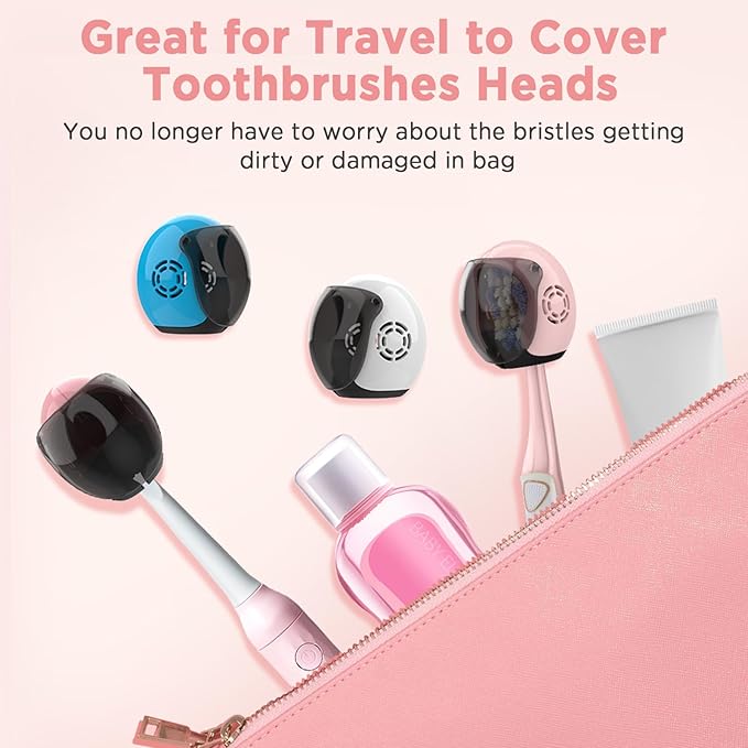 Helmet Toothbrush Covers Caps, Toothbrush Head Protector for Household Travel, Fits Most Manual and Electric Toothbrushes, 4 Count (Blue, White, Pink, Rose Pink)
