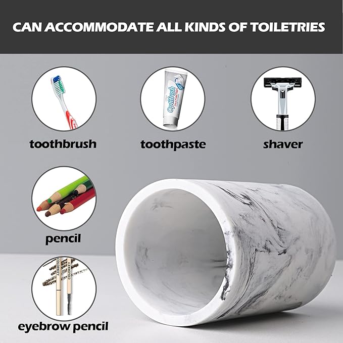 ZCCZ Toothbrush Holder for Bathroom Marble Look, Electric Toothbrush and Toothpaste Organizer, Makeup Brushes Razor Stand, White Marble Design Cup for Countertop Storage and Bathroom Accessories