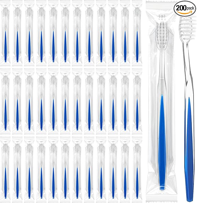 200PCS Individual Wrapped Disposable Toothbrushes Single Use Travel Tooth Brush with Soft Bristle for Women Men Adult Hotels Camp Guest Homeless Gift Donation