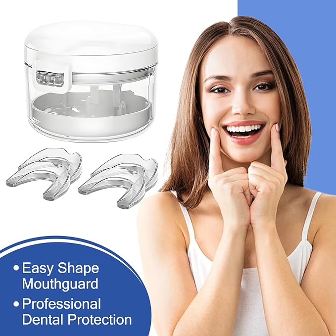 4 Pack Moldable Mouth Guard for Teeth Grinding at Night with Denture Bath Box for Adults Kids, Mouthguards for Grinding Teeth Dental Guard for Clenching Teeth, Sport Athletic, Whitening Tray