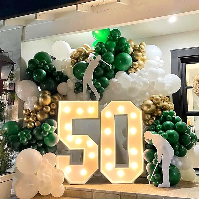 Green and Gold Balloons Garland Arch Kit,144pcs 18/12/10/5inch Emerald Green White Metallic Gold and Confetti Balloon for Birthday Wedding Baby Shower St. Patrick's Day Jungle Theme Party Decoration