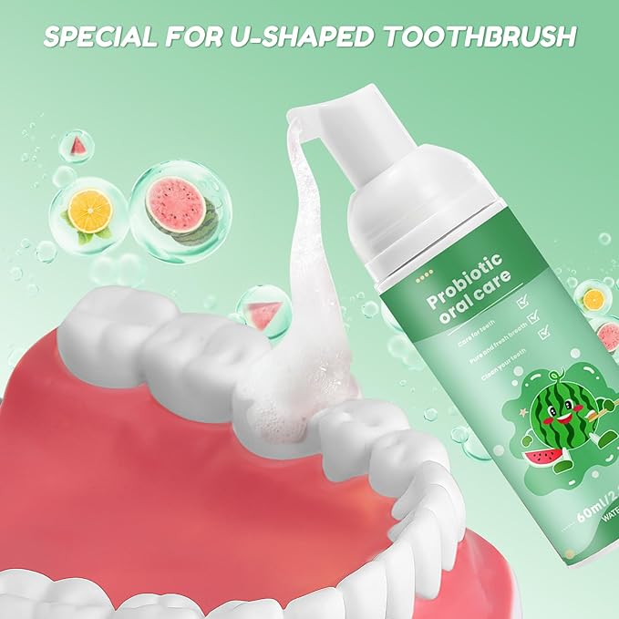 Fluoride Free Foam Kids Toothpaste - Natural Teeth Clean and Whitening Toothpaste with Mint Flavor for U Shaped Toothbrush Travel Size (Watermelon)