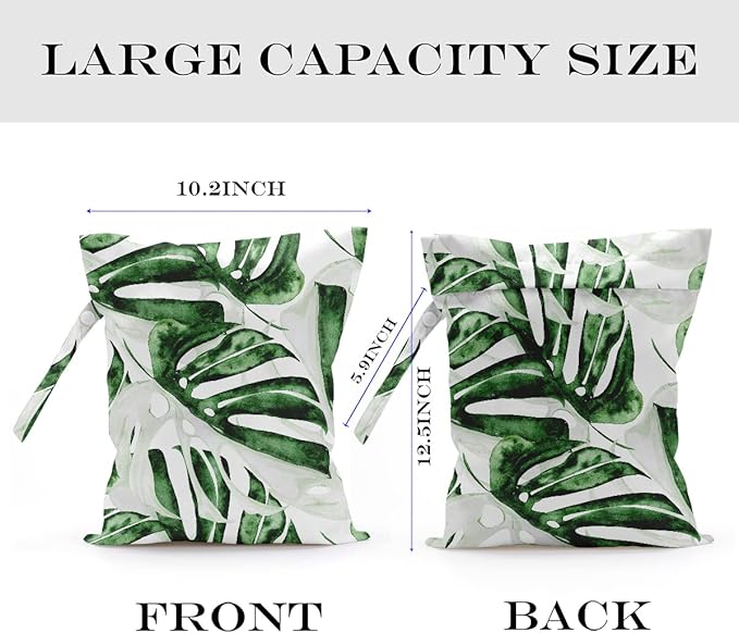 Wet Bag, Wet Dry Bag, Wet Bag for Swimsuit, Travel, Beach, Pool, Diapers, Dirty Yoga Gym Clothes, Makeup Bag, Waterproof Tropical Palm Leaves Decor Jungle Palm Leaf Favors