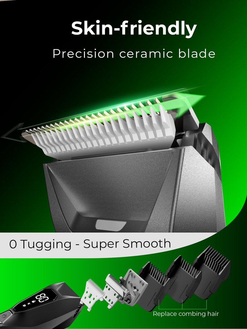 Lijecozy Body Hair & Pubic Hair Trimmer for Men - Electric Ball Shaver with LED Light & Display, Waterproof Wet/Dry Groomer Kit with Wireless Charging & 3 Combs, Ceramic Blade Technology