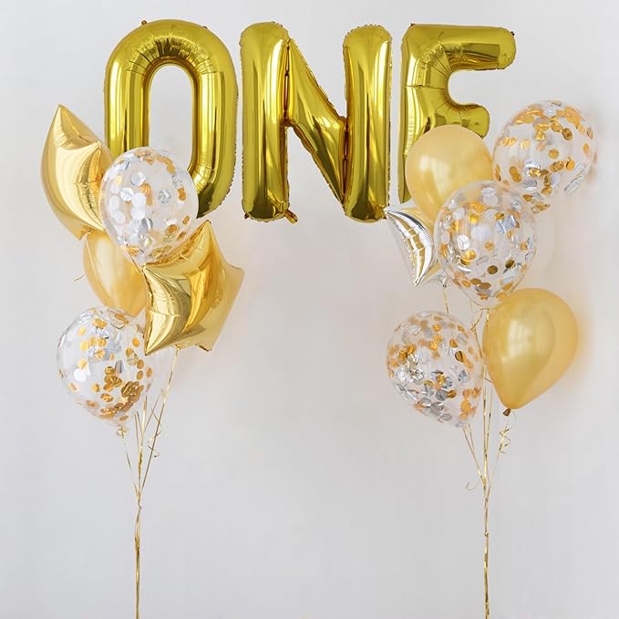 Gold One Balloons for 1st Birthday Party- 40 Inch Gold 1 Balloon for First Birthday Decorations, Number One Balloon, Mylar Foil One Birthday Balloons for Anniversary Decorations,Baby Shower