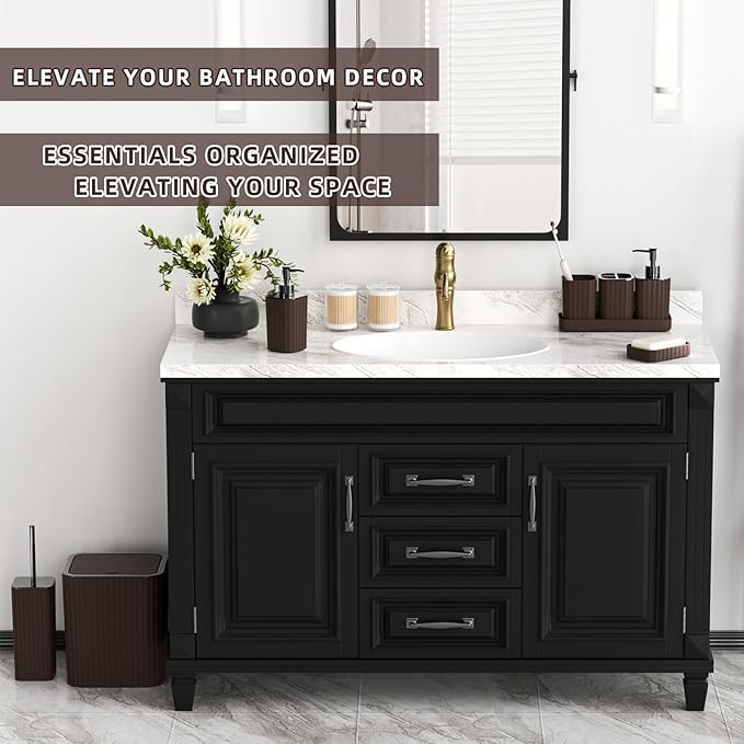Bathroom Accessories Set - Gorgeous Bathroom Set, 10PC Brown Bathroom Accessories, Bathroom Accessory Set, Toilet Brush, Trash Can, Qtip Holder Dispenser & Soap Dispenser