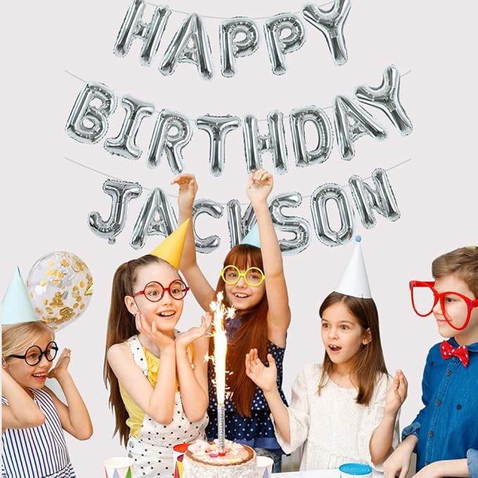 TONIFUL 65 Pcs 16 Inch Silver Happy Birthday Balloons and 2 Sets A-Z Foil Letters Balloons DIY Personalized Phrase Banner for Birthday Celebration Halloween Thanksgiving Christmas Party Decorations