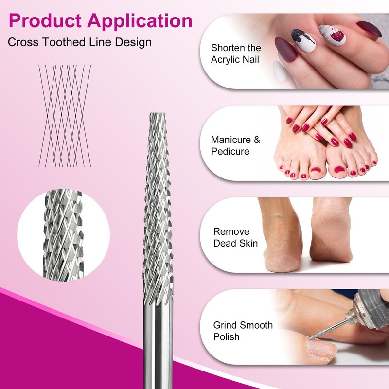 Vnjaoi Tungsten Carbide Nail Drill Bit, Cuticle bit for nail drill 3/32" Safety Under Nail Carbide Cuticle Cleaner Bit for Nail Prep, Nail Trimmer, Professional Nail Art Tools for Manicure