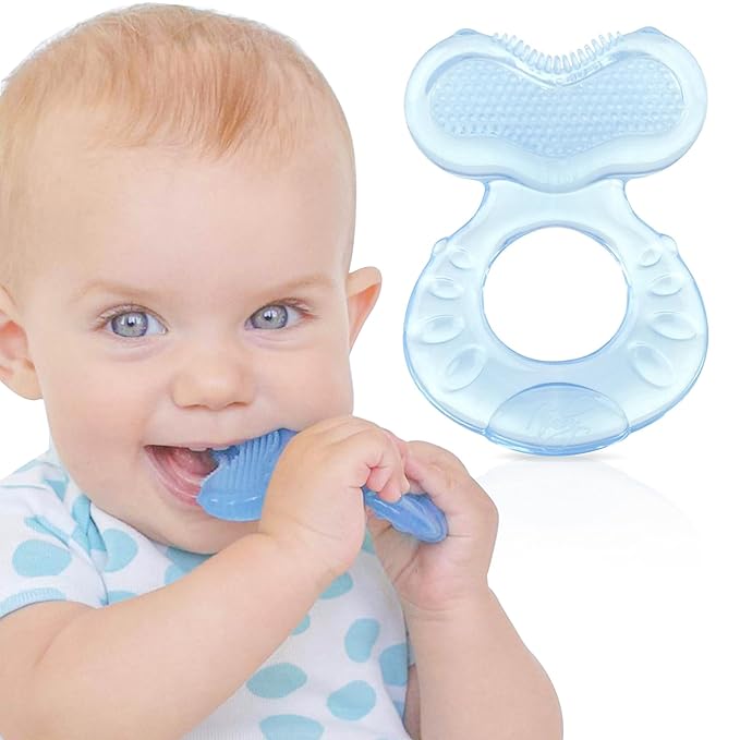 Nuby Silicone Teethe-EEZ Teether with Bristles, Includes Hygienic Case, Colors May Vary