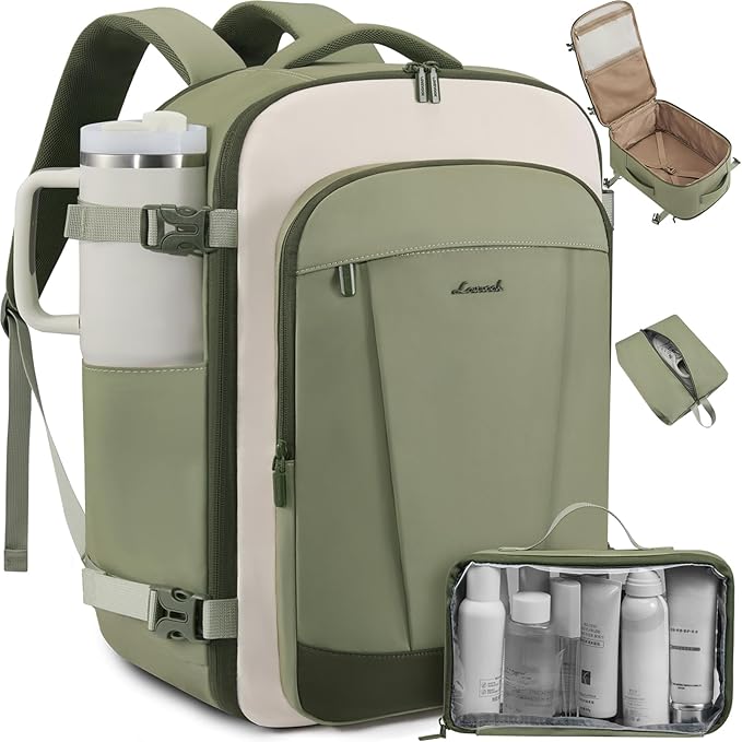 LOVEVOOK 40L Travel Backpack for Women & Men, Airline Approved Carry On Backpack, TSA Personal Item Bag fits 17.3 Inch Laptop, Waterproof Weekender Overnight Bags Suitcase for Work, Light Green