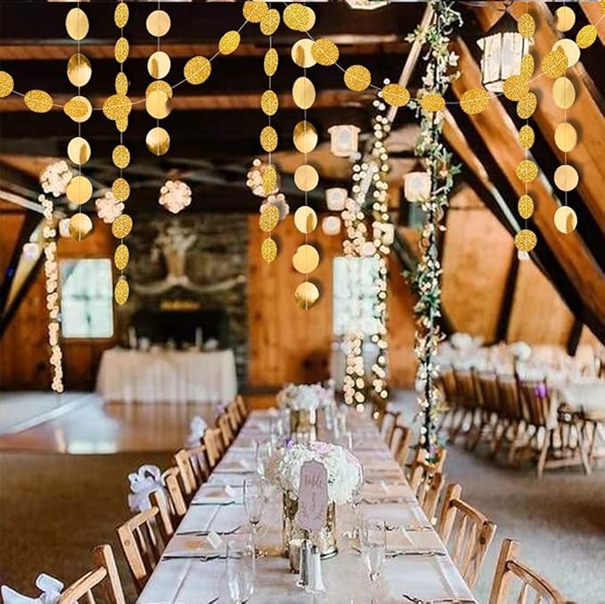 Cheerland Gold Circle Garland Gold Party Decorations Hanging Dot Banner Streamer Backdrop Decor Wedding Birthday Bday Bridal Baby Shower Bachelorette Ramadan EID Graduation New Year NY Party Supplies