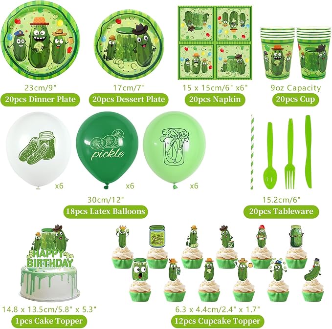Pickle Birthday Decorations - Pickle Party Tableware, Plates Cups Napkins Pickle Party Tablecloth Happy Birthday Banner Balloons Cake Toppers for Pickle Birthday Supplie