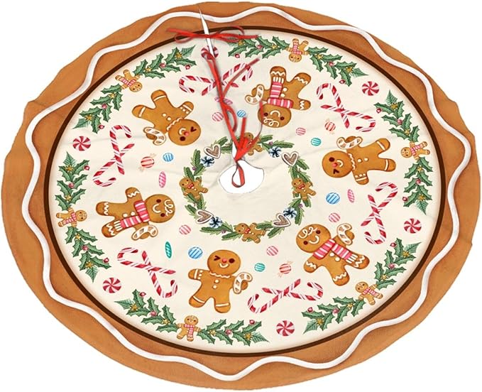 Gingerbread Man Christmas Tree Skirt Xmas Tree Mat Halloween Thanksgiving Christmas Tree Ornaments Decorations Holiday Party Indoor Outdoor 30"