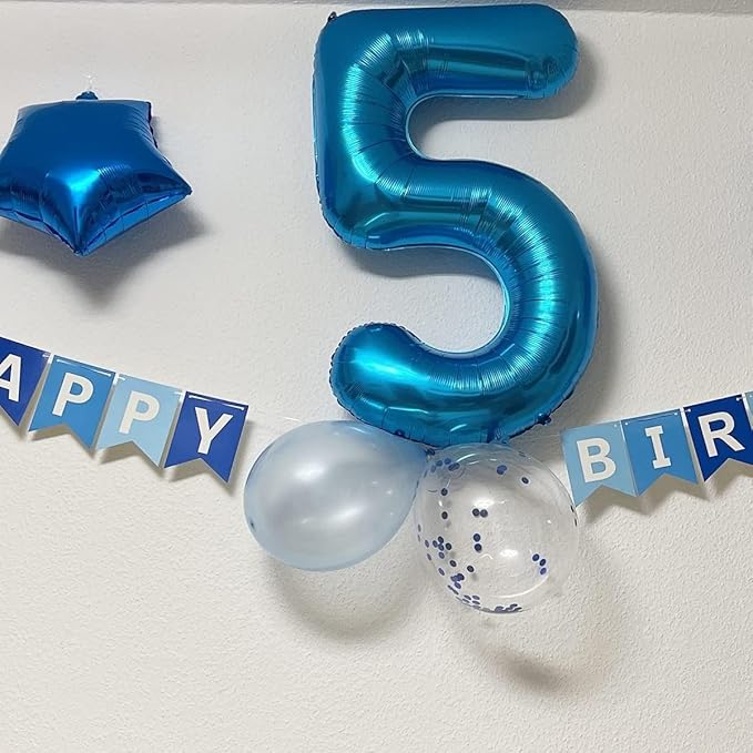 40 inch Blue Number Balloon Giant Foil Helium Balloons Blue Number 5 Balloon for 5th Birthday Party Decorations