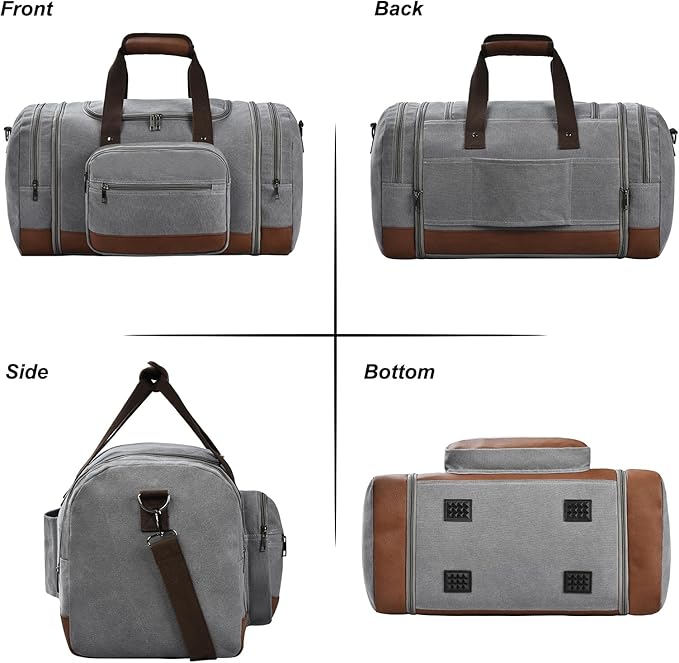 Litvyak Duffle Bag for Travel, Large 60L Canvas Travel Duffel Bags Overnight Weekend Gym Carry On Luggage Bag for Men & Women(Grey)