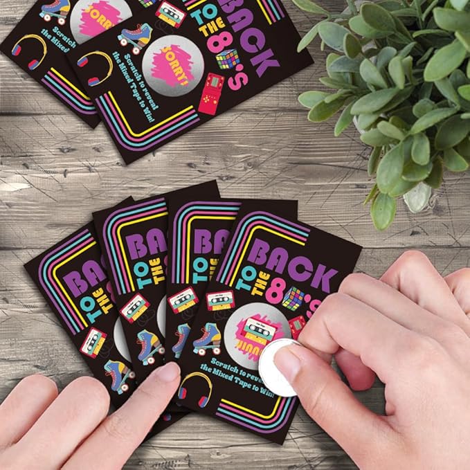 Haizct 50 Pack Back to The 80s Theme Scratch off, Retro Console Mixed Tape Scratch Card for Baby Shower Birthday Party Lottery Group Game Enterprises Activity, Baby Shower Activity and Idea